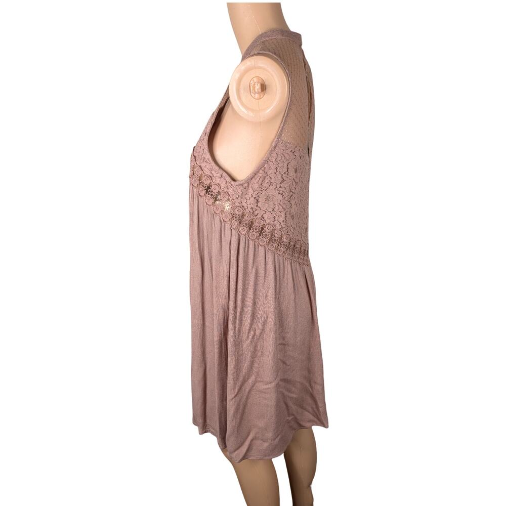 NWT Altar'd State Taupe Lace Crochet Swiss Dot Shift Dress Tunic Cottagecore S - Picture 5 of 9